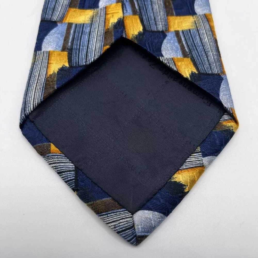 Ermenegildo Zegna Men's Tie Blue Gold Abstract Geometric Luxe Silk Made In Italy